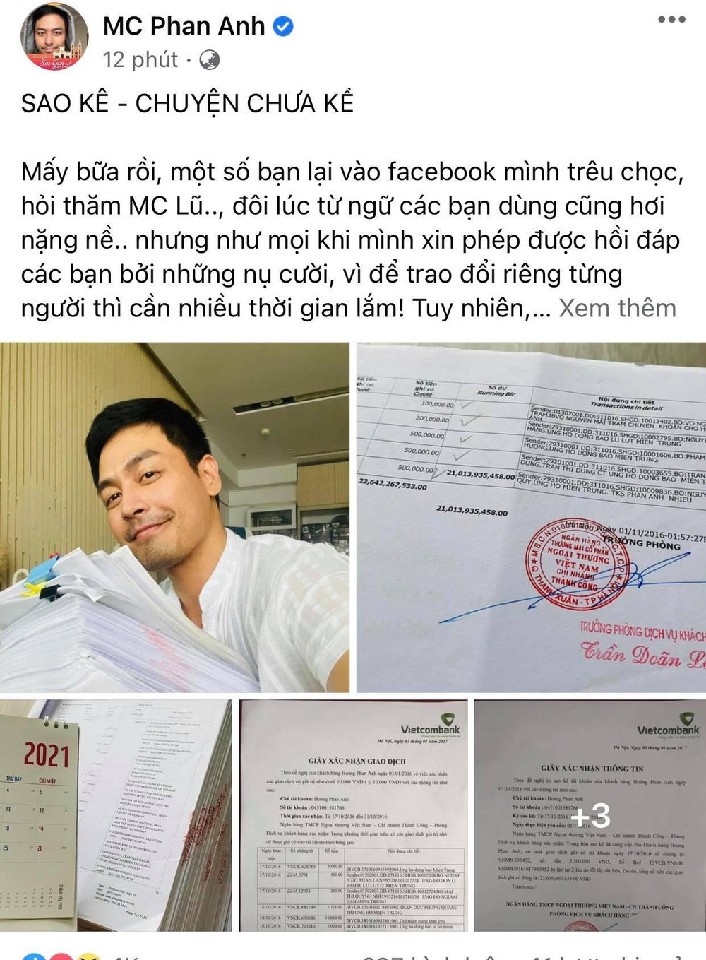 MC Phan Anh bất ngờ lên tiếng về vấn đề sao kê tiền từ thiện của anh hồi năm 2016