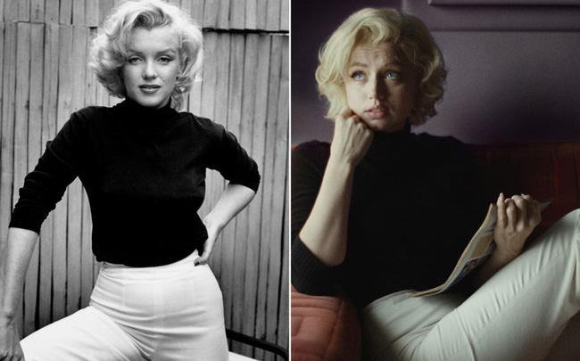 Marilyn Monroe (bên trái) và Ana de Armas trong tạo hình Marilyn của phim Blonde. (Ảnh: Getty Images/Netflix)