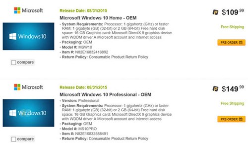 Lộ giá bán và thời điểm phát hành của Windows 10 OEM