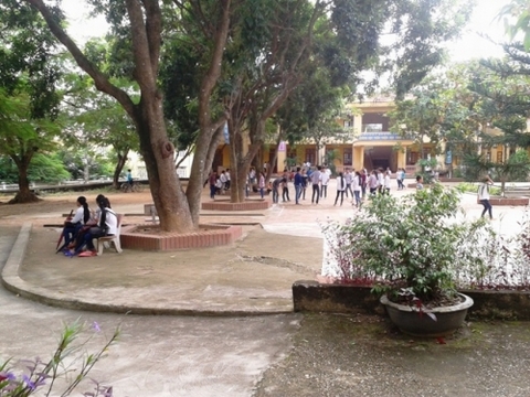 Một góc trường THCS Nhân Đạo, nơi 7 học sinh bị cô giáo bắt xúc miệng bằng xà phòng. (Ảnh: NĐT)
