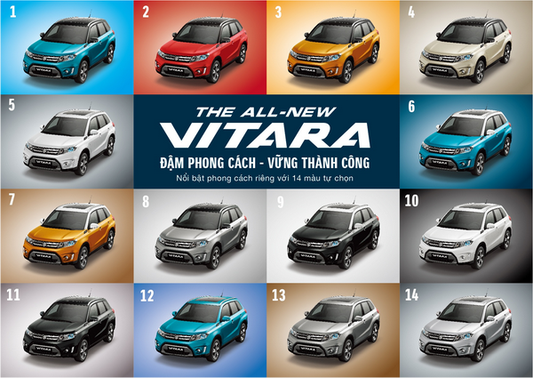Vitara 2015 có tới 14 màu ngoại thất để lựa chọn