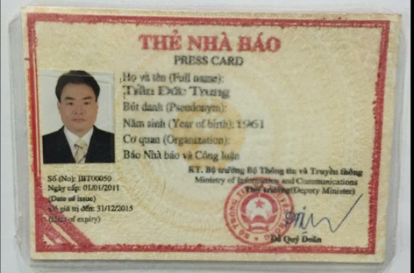 Thẻ nhà báo của ông Trần Đức Trung đã bị thu hồi