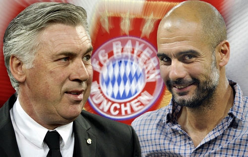 Ông Ancelotti (trái) sẽ thay thế HLV Guardiola tại Bayern Munich?