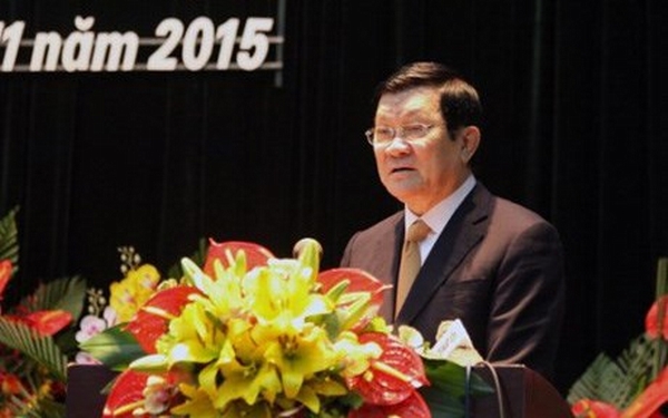 Chủ tịch nước Trương Tấn Sang trao đổi tại Đại hội Hội Khoa học Lịch sử Việt Nam sáng nay. Ảnh: Giáo dục Việt Nam