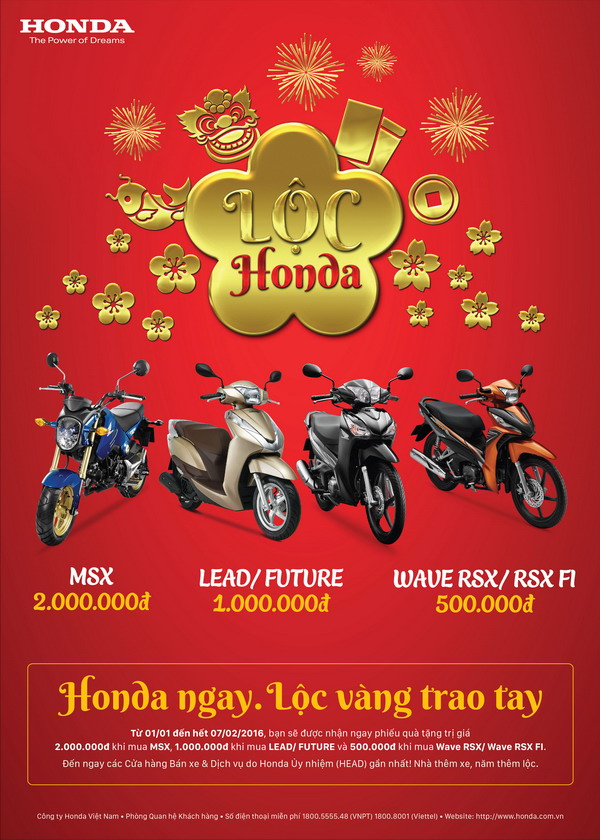 Honda khuyến mại cho khách mua xe máy trước Tết