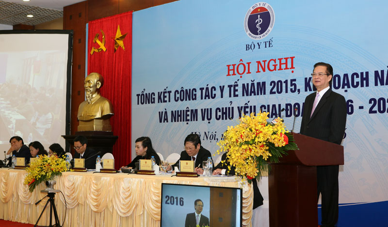 Thủ tướng Nguyễn Tấn Dũng phát biểu tại Hội nghị trực tuyến toàn quốc triển khai nhiệm vụ 2016 và giai đoạn 2016-2020, triển khai kế hoạch BHYT năm 2016 