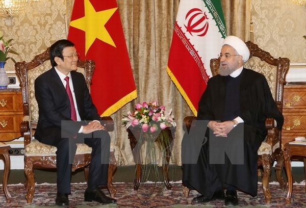 Chủ tịch nước Trương Tấn Sang hội đàm với Tổng thống Iran Hassan Rouhani. (Ảnh: TTXVN)