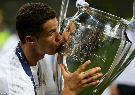C.Ronaldo bên cạnh chiếc cúp danh giá Champions League