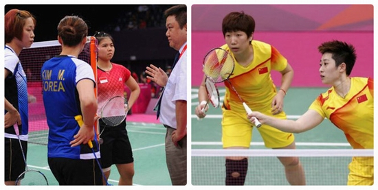 Các VĐV Hàn Quốc và Indonesia (trái) phá kế hoạch gian lận của đôi Trung Quốc (phải) 