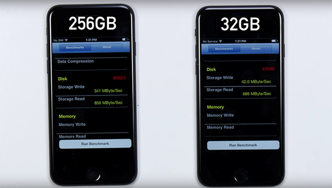iPhone 7 256GB có tốc độ ghi gấp 8 lần bản 32GB