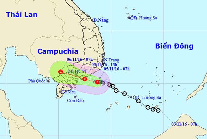 Trưa nay áp thấp nhiệt đới vào bờ, Nam Bộ có mưa rất to