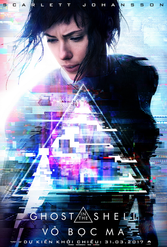 4. Ghost In The Shell (tựa Việt: Vỏ Bọc Ma ) – Dự kiến khởi chiếu 31/3/2017  Ghost in the Shell/ Vỏ Bọc Ma là bom tấn hành động của hãng Paramount chuyển thể từ bộ truyện tranh cùng tên nổi tiếng của Nhật Bản. Nội dung phim nói về một người máy sinh học trong cuộc chiến chống tội phạm và đồng thời cũng là hành trình tìm lại quá khứ của mình. Ngoài sự tham gia của cô đào bốc lửa Scarlett Johansson, phim còn hứa hẹn nhiều cảnh chiến đấu vô cùng đẹp mắt dưới các định dạng 2D, 3D và IMAX 3D.