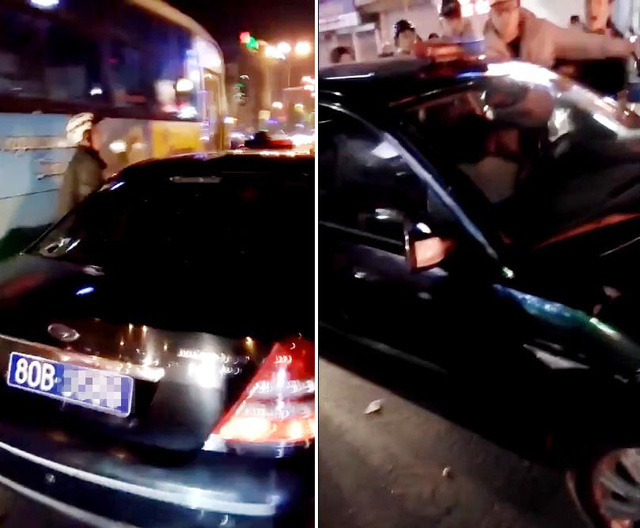 Chiếc xe biển xanh bị truy đuổi trên đường phố Hà Nội vì bị cho là gây tai nạn rồi bỏ chạy (Ảnh cắt từ clip).