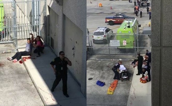 Các bức ảnh được đăng tải trên mạng xã hội cho thấy một nạn nhân bị bắn dính đầy máu trên người và đang được cảnh sát hỗ trợ. Ảnh: Instagram..