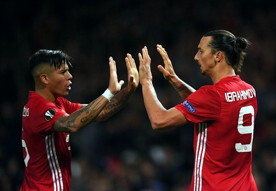Zlatan Ibrahimovic và Marcos Rojo có thể trở lại trong trận đấu với Liverpool. Ảnh: Getty Images.