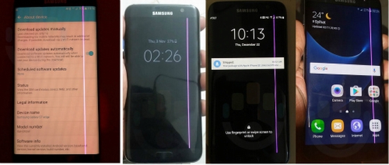 Hàng loạt mẫu smartphone S7 Edge xuất hiện vạch hồng trên màn hình.