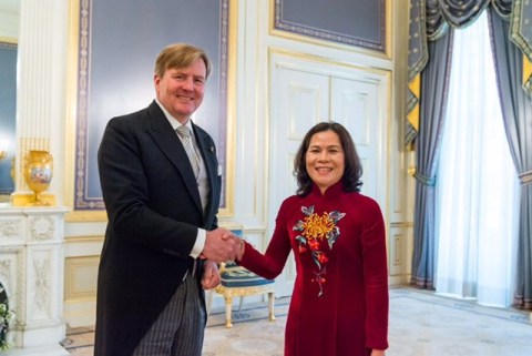 Đại sứ Việt Nam Ngô Thị Hòa và Nhà Vua Hà Lan. (Nguồn: Đại sứ quán Việt Nam tại Hà Lan)