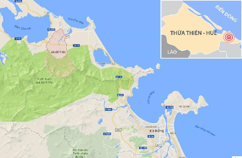 Xã Lộc Thủy, huyện Phúc Lộc nằm ở phía nam tỉnh Thừa Thiên - Huế, cách Đà Nẵng khoảng 50 km. Ảnh: Google Maps. 