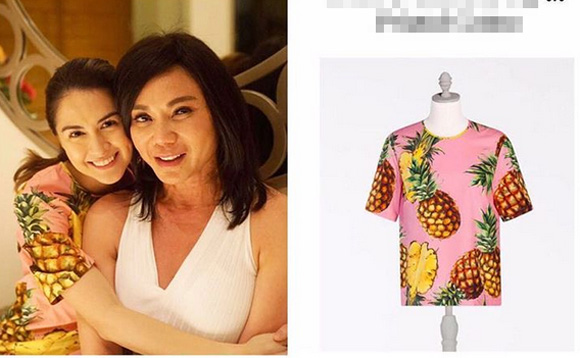 Marian Rivera luôn ưu ái thương hiệu thời trang nước Ý - Dolce Gabbana. Chiếc váy xòe hoa hồng và áo họa tiết hình quả dứa đều của Dolce Gabbana