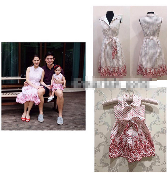 Ngôi sao Philippines tự đặt thiết kế riêng cho hai mẹ con. Bộ đôi váy chấm bi, họa tiết chân váy tinh tế là của hiệu Atelier Mariane Perez