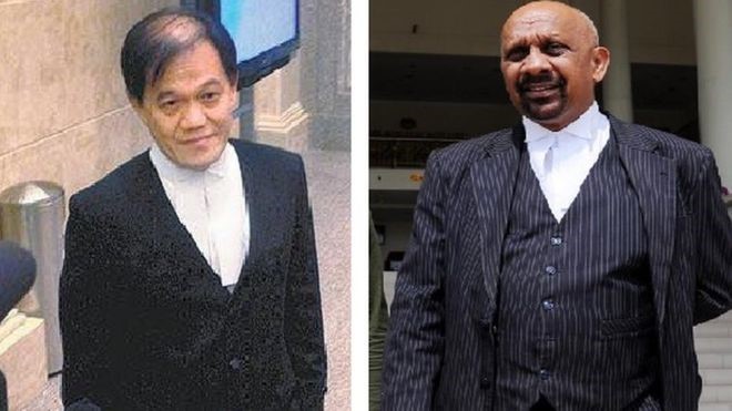 Hai luật sư bào chữa cho Đoàn Thị Hương: Hisyam Teh Poh Teik (trái) và Naran Singh. Ảnh: 