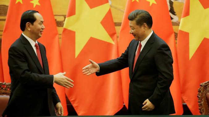 Sau lễ đón chính thức, Chủ tịch nước Trần Đại Quang đã hội đàm với Chủ tịch TQ Tập Cận Bình. Ảnh: Reuters/VNN