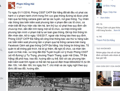 CSGT Đà Nẵng công khai biển số xe vi phạm lên Facebook