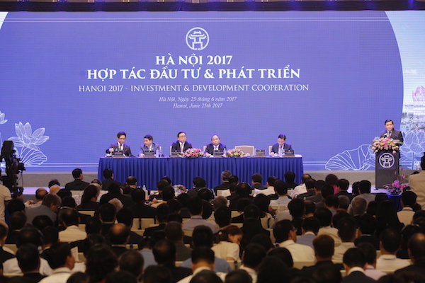 Toàn cảnh Hội nghị “Hà Nội 2017 - Hợp tác Đầu tư và Phát triển” sáng ngày 25/6.