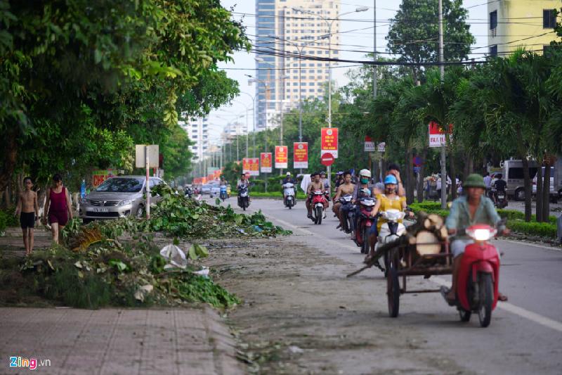 Dọc tuyến đường Bình Minh (trục đường chính của biển Cửa Lò), cảnh tượng cây cối gãy đổ tràn ngập.