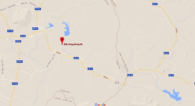 Ban quản lý rừng phòng hộ Xuân Lộc đóng tại địa bàn xã Xuân Tâm, huyện Xuân Lộc, Đồng Nai. Ảnh: Google Maps.