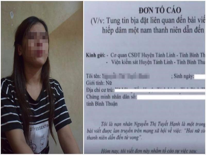 Đơn tố cáo của T.H nữ sinh Biên Hòa gửi công an huyện Tánh Linh, tỉnh Bình Thuận. Ảnh: NGUYỄN TRÀ