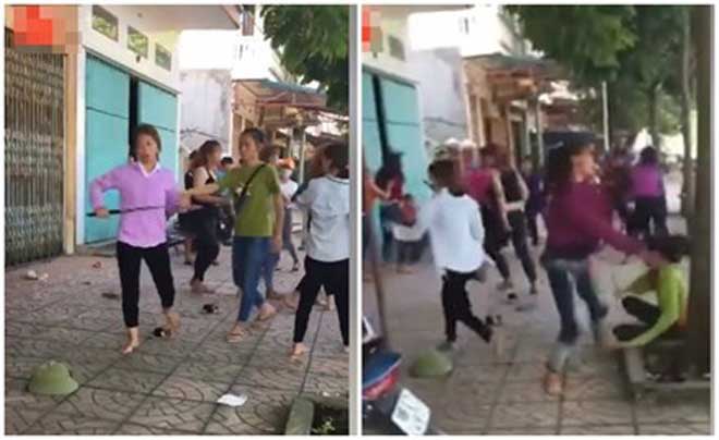 Clip: Hàng chục cô gái trẻ cầm hung khí lao vào hỗn chiến trên phố