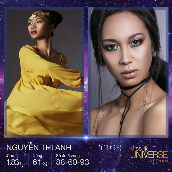 Là thí sinh cao nhất cuộc thi Hoa hậu Hoàn vũ Việt Nam 2017, tính đến thời điểm hiện tại, Nguyễn Thị Anh gây ấn tượng với chiều cao khủng 1m83 cùng số đo hình thể chuẩn 88-60-93. 