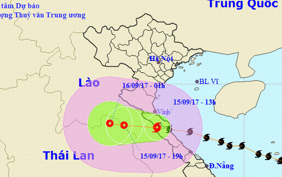 Tâm bão số 10 đã ở biên giới Việt – Lào