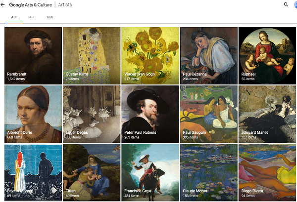 Thưởng thức các bộ sưu tập nghệ thuật: Google Arts and Culture cho phép bạn xem các bộ sưu tập của những tác giả nổi tiếng và các tác phẩm được trưng bày tại khoảng 600 phòng trưng bày và viện bảo tàng từ khắp nơi trên thế giới.