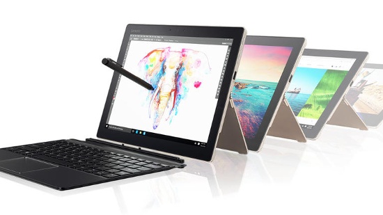 Lenovo Miix 720: Chiếc tablet lai laptop của Lenovo được cho là đối thủ xứng tầm của Microsoft Surface Pro. Miix 720 sở hữu thiết kế phần máy tính bảng có thể tháo rời (dock bàn phím) chạy Windows 10, đi kèm với bút cảm ứng Active Pen 2 có khả năng nhận dạng được 4.096 độ nhạy áp lực khác nhau.
