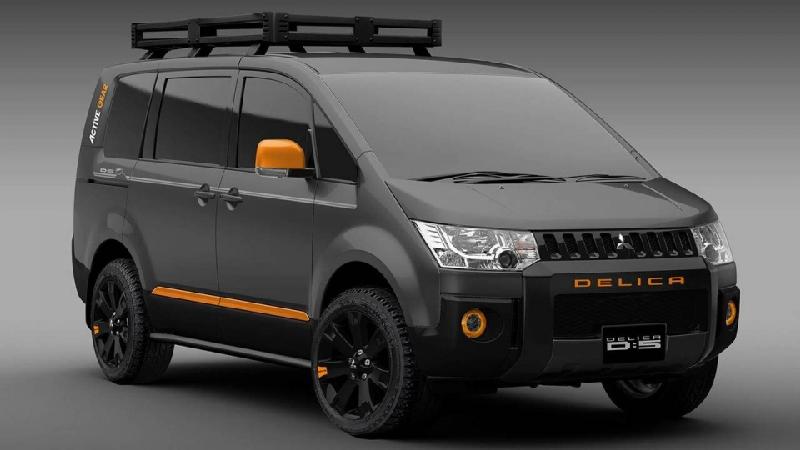 Mitsubishi Delica phiên bản D:5 Active Gear Concept trở nên đậm chất việt dã với gói độ thân hầm hố, bụi bặm cùng màu sơn đen lì cứng cáp.