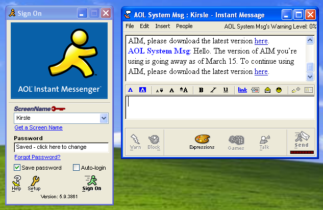 Cửa sổ chat của AIM những năm 2000.