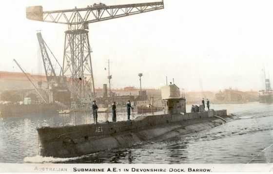 Tấm bưu thiếp in hình con tàu HMAS AE-1 năm 1914. Ảnh: Hải quân Hoàng gia Australia.