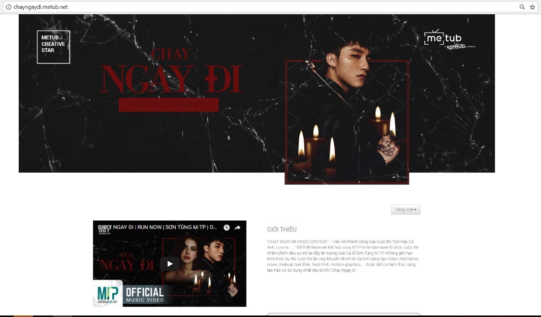 Giao diện landing page của “Chạy Ngay Đi Video Contest” (Nguồn: http://chayngaydi.metub.net/) 